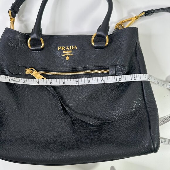 Prada Women's Black Leather Bottom Studs Adjustable Shoulder Handbag Size Small - Picture 10 of 12